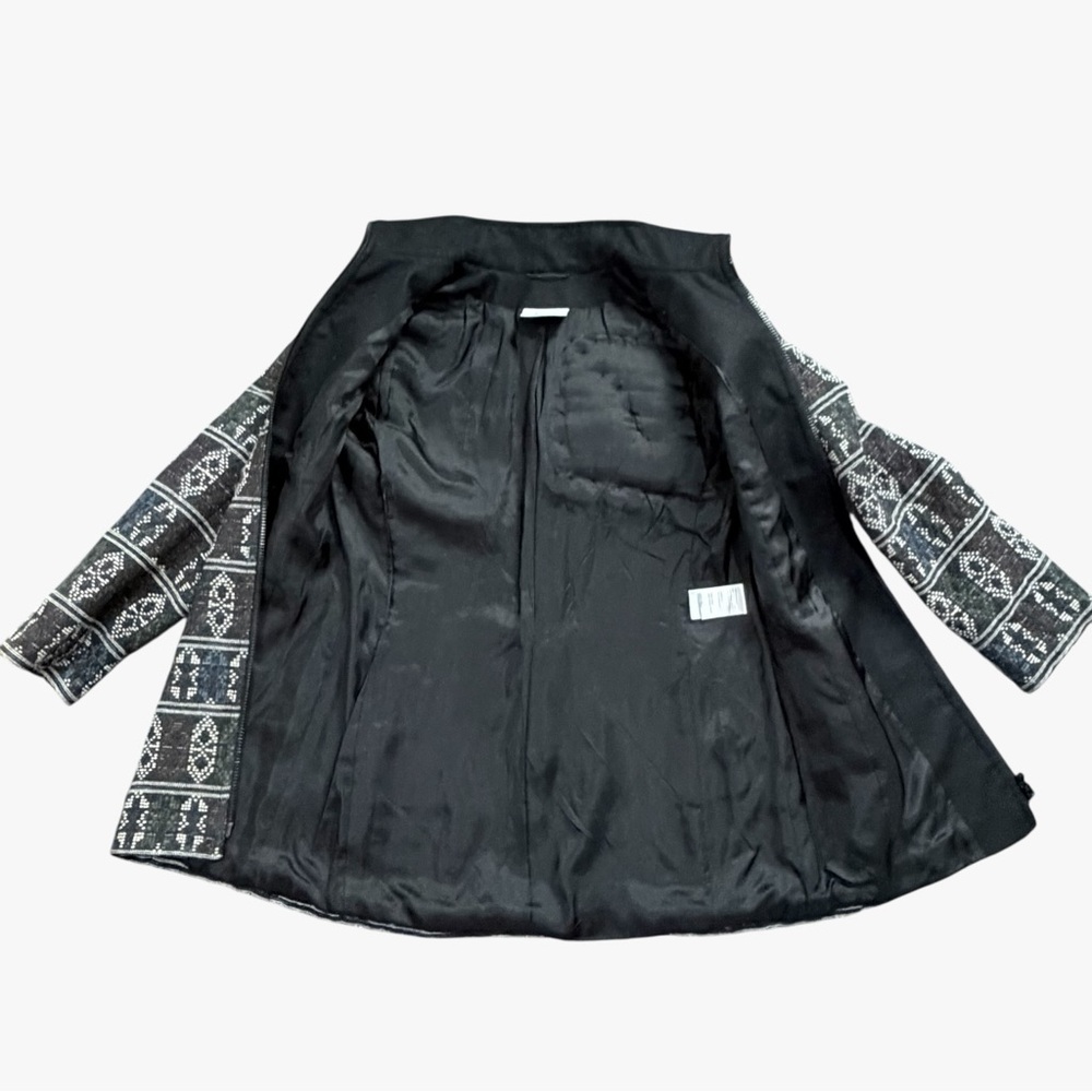 Akris Punto Wool Blend Zip Front Coat Charcoal Ivory‎ Blue Pattern Sz 6 - Picture 6 of 15